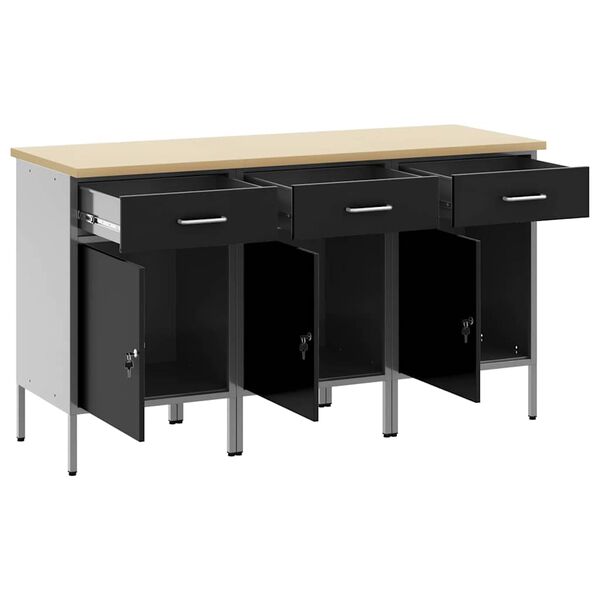 vidaXL Work Cabinet with Drawer 3 pcs Black and Grey 150 x 55 x 85 cm