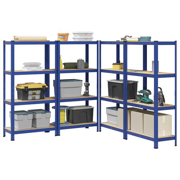 vidaXL 4-Layer Storage Shelves 4 pcs Blue Steel&Engineered Wood