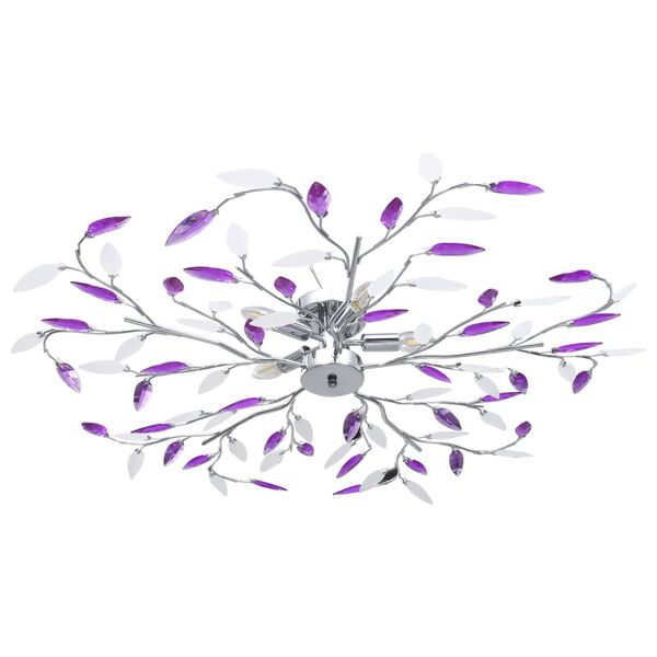 vidaXL Ceiling Lamp with Acrylic Crystal Leaf Arms for 5 E14 Bulbs Purple