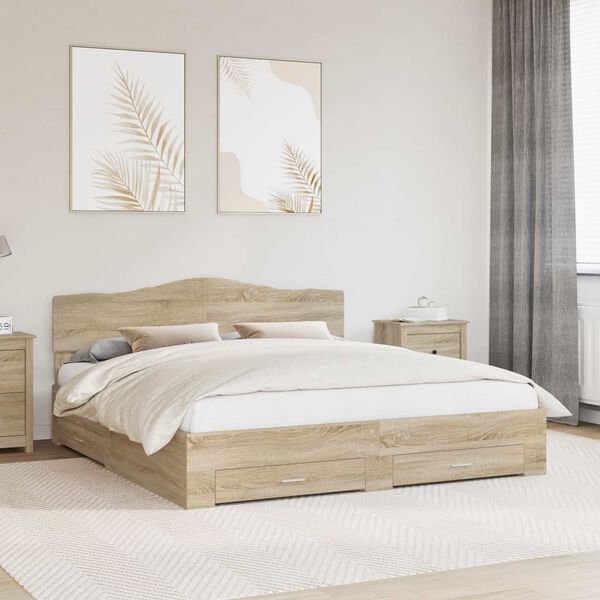 vidaXL Bed Frame with Drawer Sonoma Oak 200 x 200 cm Engineered Wood