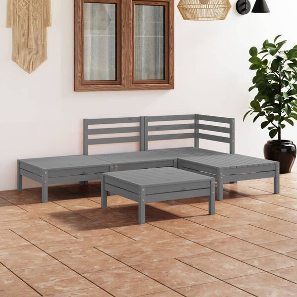 vidaXL 5 Piece Garden Lounge Set Solid Pinewood Grey