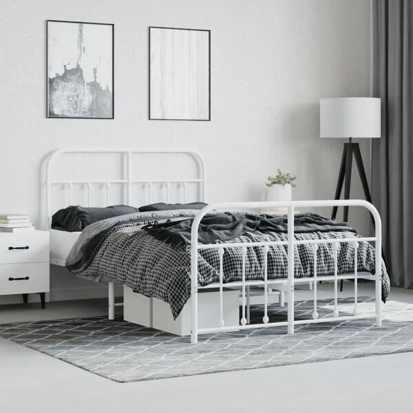 vidaXL Metal Bed Frame without Mattress with Footboard White 120x190cm