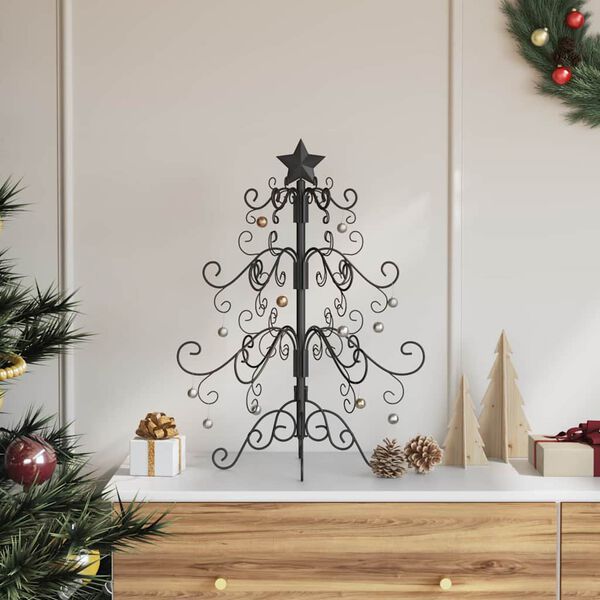 vidaXL Metal Christmas Tree with Stand Black 60 cm Powder-coated Steel