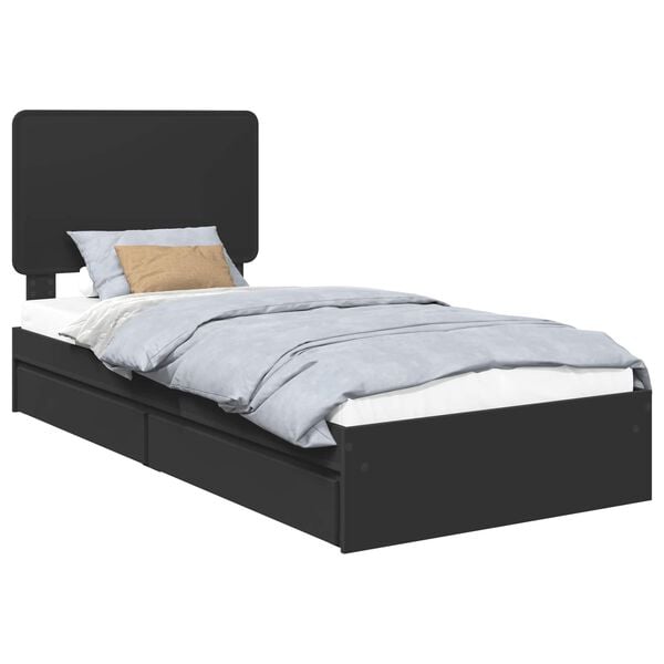 vidaXL Storage Bed with Headboard Black 100 x 200 cm Engineered Wood