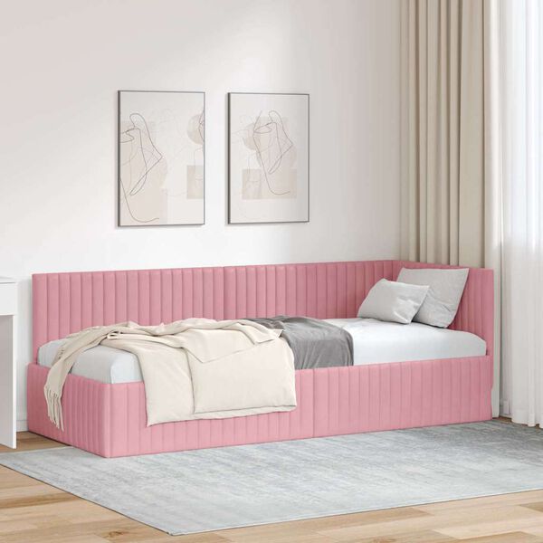 vidaXL Corner Bed Frame with Headboard Pink 80 cm x 200 cm Velvet