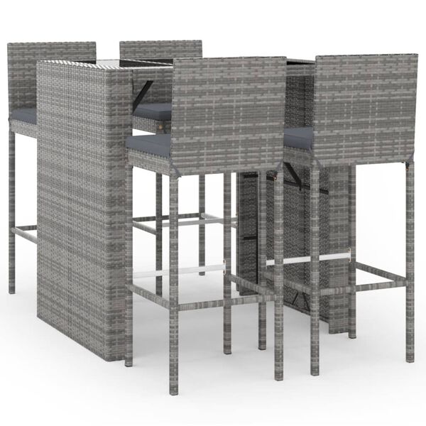 vidaXL 5 Piece Garden Bar Set with Cushions Grey Poly Rattan