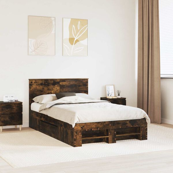 vidaXL Bed Frame Smoked Oak 120 x 200 cm Engineered Wood