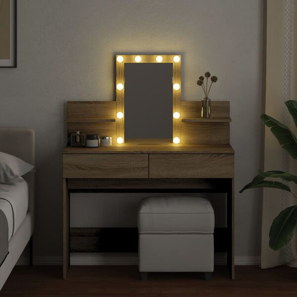 vidaXL Dressing Table with LED Sonoma Oak 100x40x130 cm