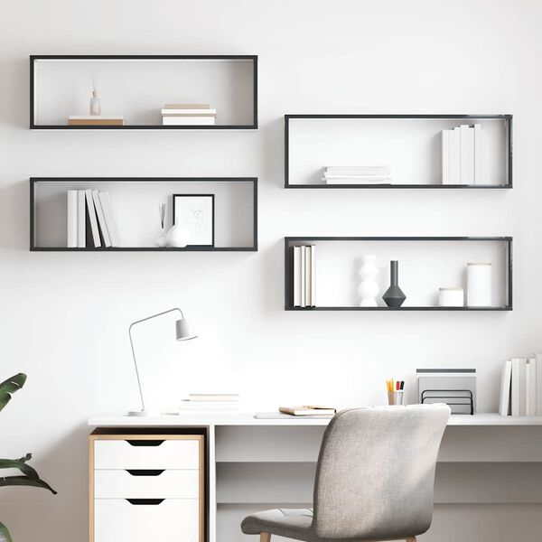 vidaXL Wall Cube Shelf 4 pcs High Gloss Grey 80x15x26.5 cm Engineered Wood