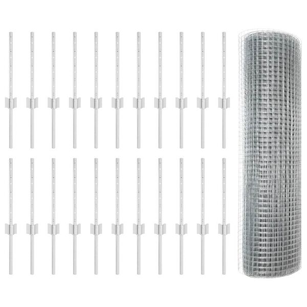 vidaXL Fence with Post Silver 0.4 x 50 m Steel