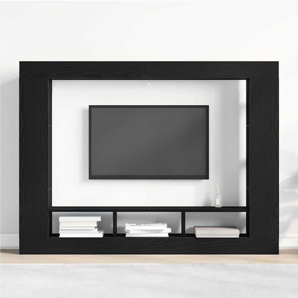 vidaXL TV Cabinet Black oak 152 x 22 x 113 cm Engineered wood