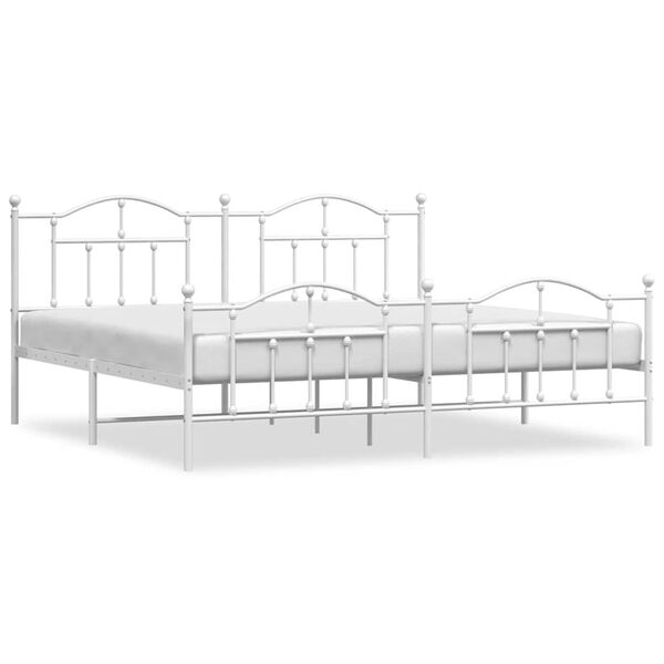 vidaXL Metal Bed Frame without Mattress with Footboard White 200x200cm
