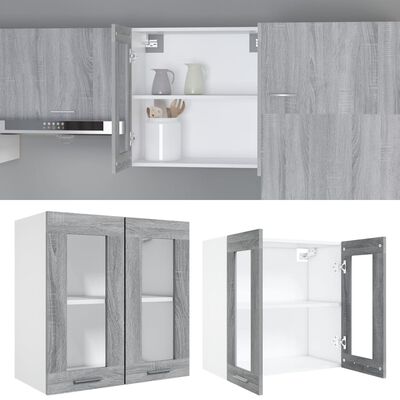 vidaXL Hanging Glass Cabinet Grey Sonoma 60x31x60 cm Engineered Wood