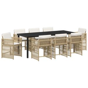 vidaXL Garden Dining Set 9 pcs Beige Poly Rattan