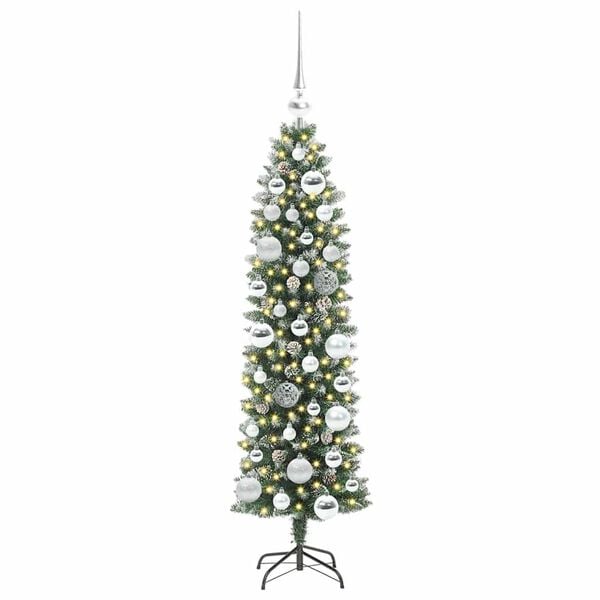 vidaXL Artificial Slim Christmas Tree Green and white 120 cm
