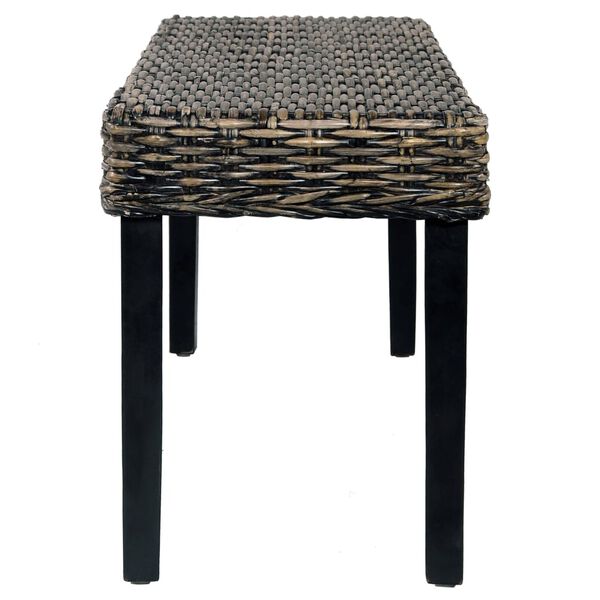 vidaXL Bench 110 cm Black Natural Kubu Rattan and Solid Mahogany Wood