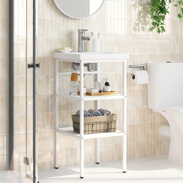 vidaXL Bathroom Washbasin Frame White 40x38x83 cm Iron