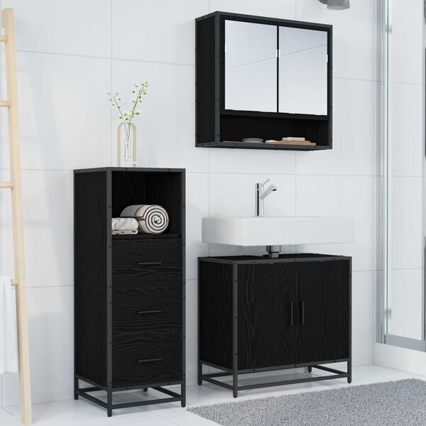 vidaXL Bathroom Furniture Set 3 pcs Black Oak Engineered Wood