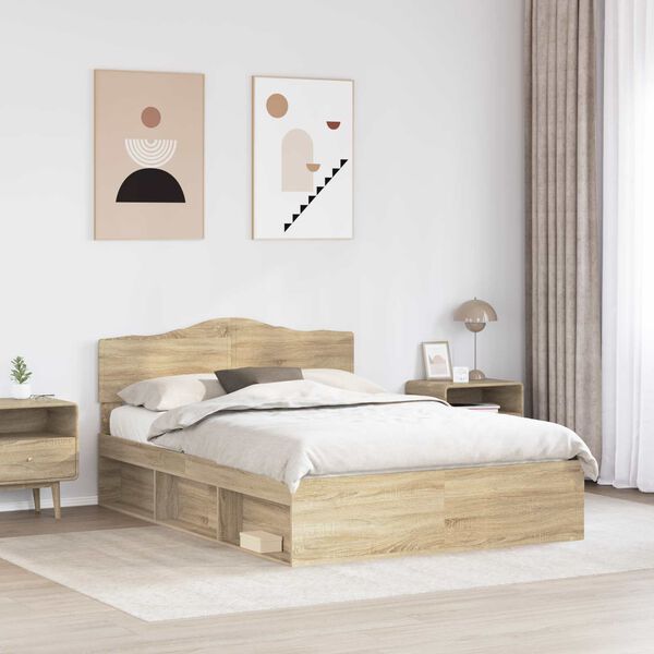vidaXL Bed Frame with Headboard Sonoma 140 x 190 cm Solid Pine Wood