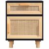 vidaXL Bedside Cabinet Black Solid Wood Pine and Natural Rattan