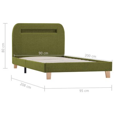 vidaXL Bed Frame with LED Green Fabric 90x200 cm