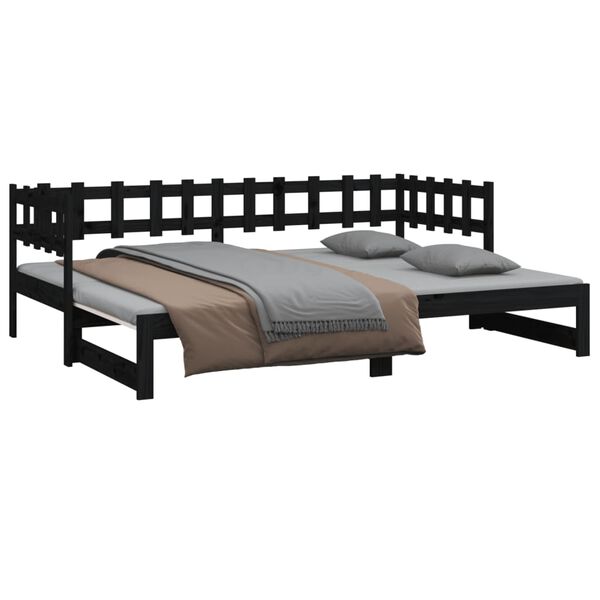 vidaXL Pull-out Day Bed without Mattress Black 2x(80x200) cm