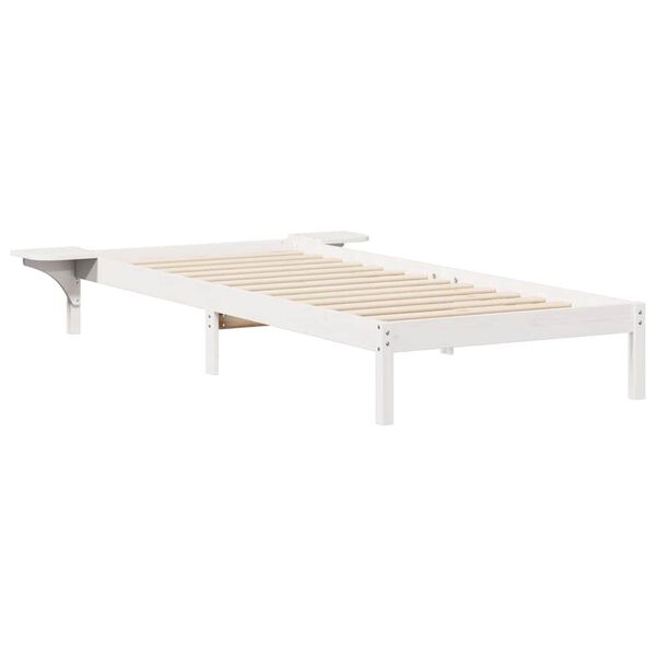 vidaXL Bed Frame with Side Tables White 90 x 220 cm Solid Pine Wood