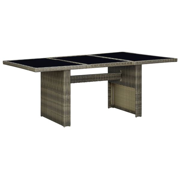 vidaXL Garden Table Brown Poly Rattan and Tempered Glass