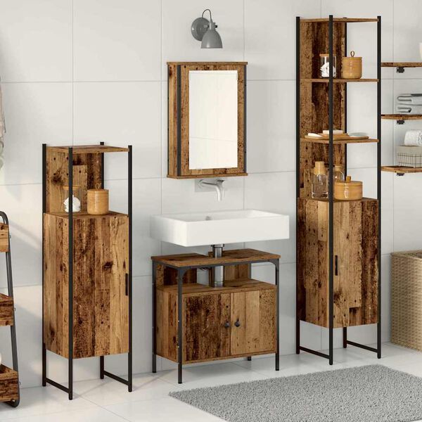 vidaXL Bathroom Furniture Set with Door 4 pcs Old wood Engineered wood