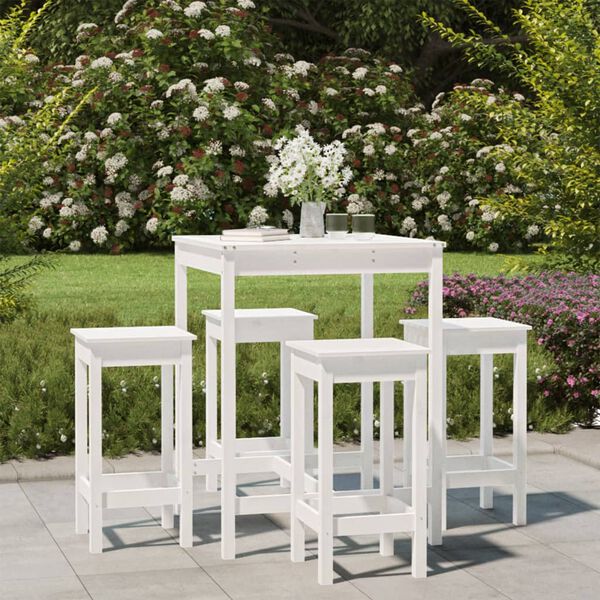 vidaXL 5 Piece Garden Bar Set White Solid Wood Pine