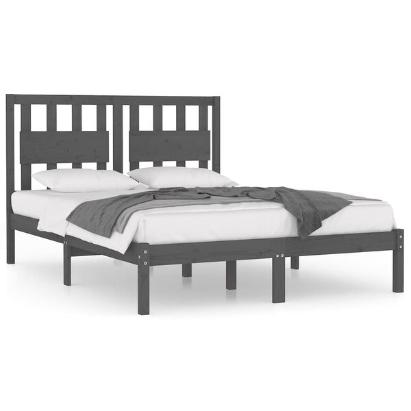vidaXL Bed Frame without Mattress Grey Solid Wood 200x200 cm (810039+818592)