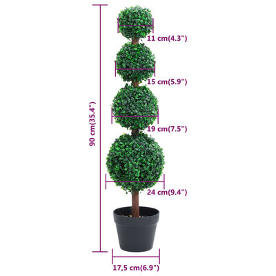 vidaXL Artificial Boxwood Plant with Pot Ball Shaped Green 90 cm