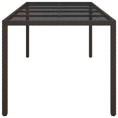 vidaXL Garden Table Brown 250x100x75 cm Tempered Glass and Poly Rattan