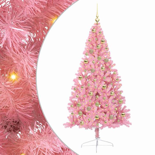 vidaXL Artificial Pre-lit Christmas Tree with 300 LEDs Pink 180 cm PVC