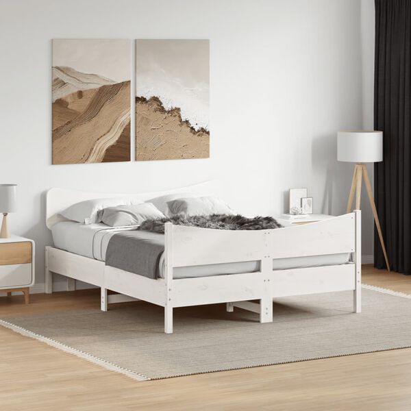 vidaXL Bed Frame without Mattress White 150x200 cm King Size Solid Wood Pine