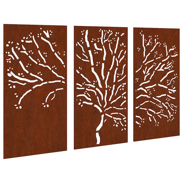 vidaXL Garden Wall Decorations 3 pcs 105x55 cm Corten Steel Tree Design