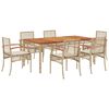 vidaXL 7 Piece Garden Dining Set with Cushions Beige Poly Rattan
