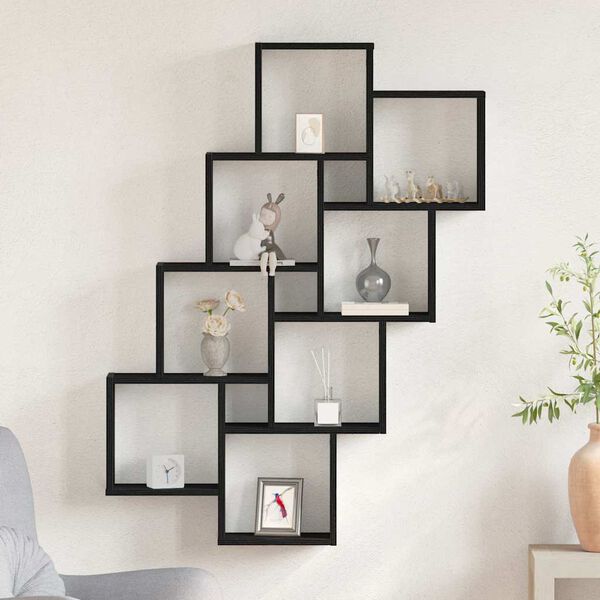 vidaXL Wall Shelf Black Oak 90 x 15 x 119.5 cm Engineered Wood