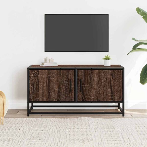 vidaXL TV Cabinet Brown Oak 80x34.5x40 cm Engineered Wood and Metal