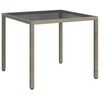 vidaXL Garden Table 90x90x75 cm Tempered Glass and Poly Rattan Grey