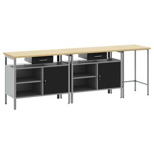 vidaXL Work Bench Set 3 pcs Red and Grey Powder-Coated Steel