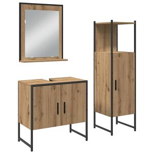 vidaXL Bathroom Furniture Set with Shelf 3 pcs Brown Engineered wood