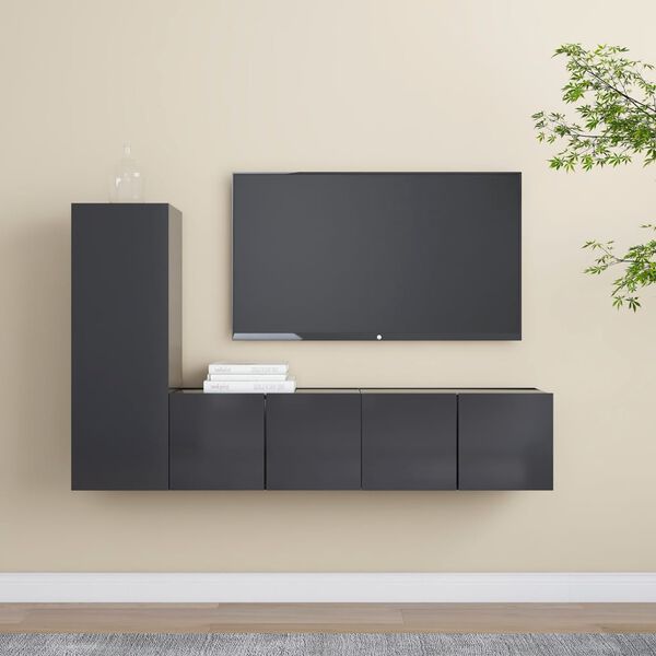 vidaXL 3 Piece TV Cabinet Set Grey Engineered Wood