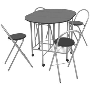 vidaXL Dining Set | Black and silver | MDF and powder-coated iron | Compact