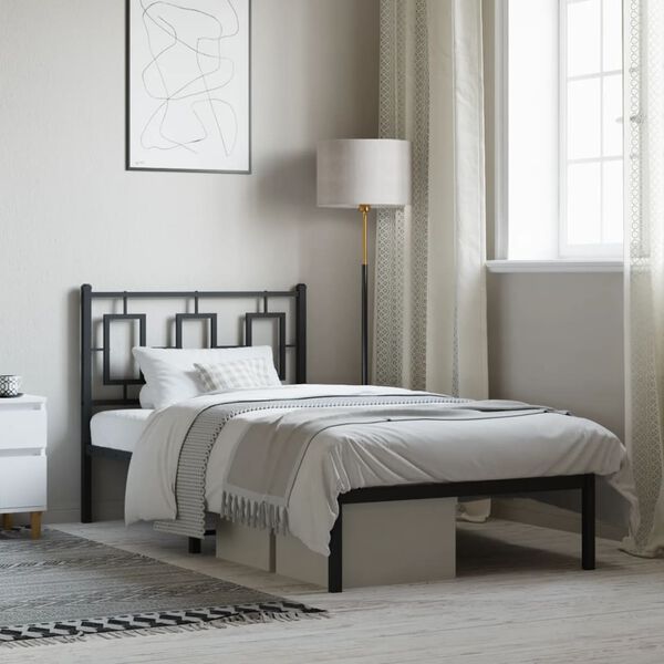 vidaXL Metal Bed Frame without Mattress with Headboard Black 90x200cm