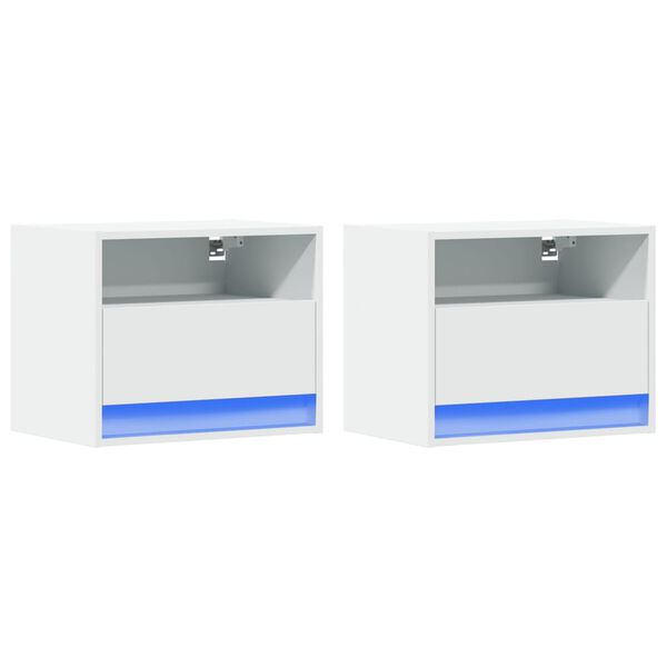 vidaXL Wall-mounted Bedside Cabinets with LED Lights 2 pcs White