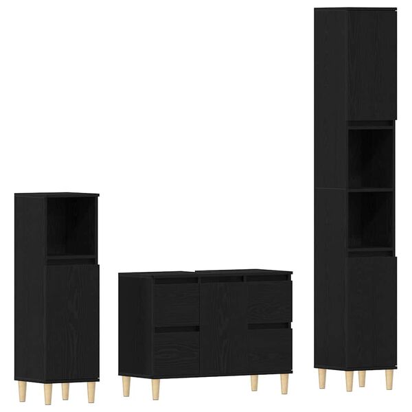 vidaXL Bathroom Furniture Set Wall-mounted with Door 3 pcs Black Oak