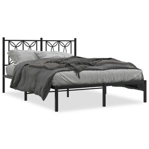 vidaXL Metal Bed Frame without Mattress with Headboard Black 135x190cm