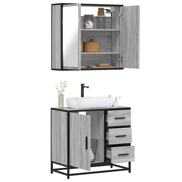 vidaXL 2 Piece Bathroom Furniture Set Grey Sonoma Engineered Wood