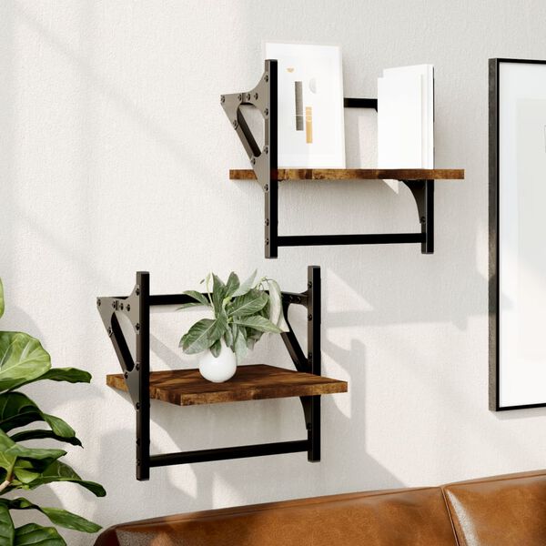 vidaXL Wall Shelves with Bars 2 pcs Smoked Oak 30x25x30 cm